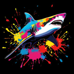 Vibrant Colorful Paint Splatter | Shark - Kids T-Shirt Design
