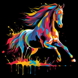 Vibrant Colorful Paint Splatter | Horse - Womens Maple T-Shirt Design