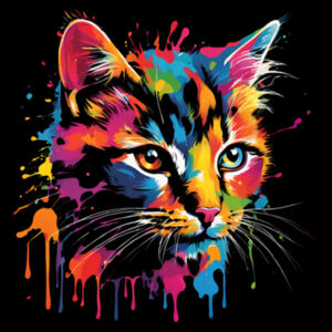 Vibrant Colorful Paint Splatter | Cat - Womens Mali T-Shirt Design
