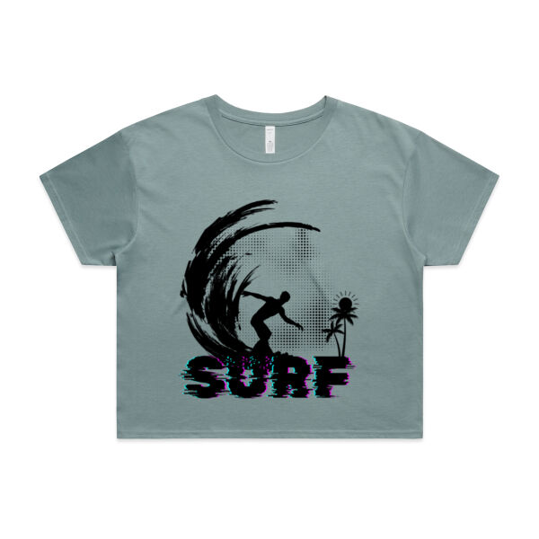 Beach Bum Surfs Up Guys - Womens Crop T-Shirt Thumbnail
