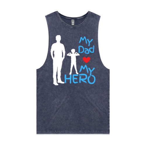 MY HERO MY DAD STRONG - Mens Stone Wash Barnard Tank Thumbnail