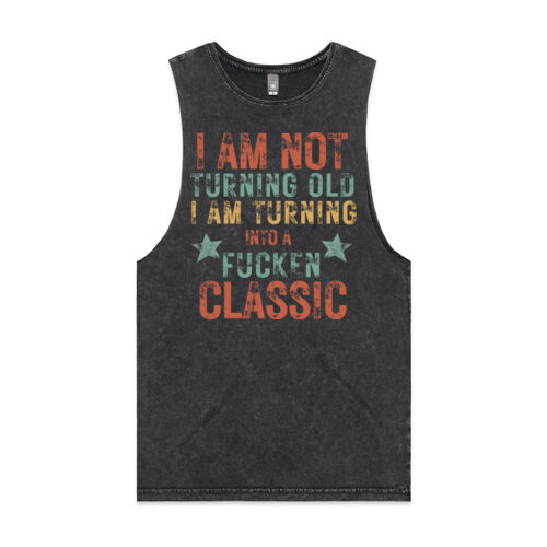 I AM NOT TURNING OLD VINATGE - Mens Stone Wash Barnard Tank Thumbnail