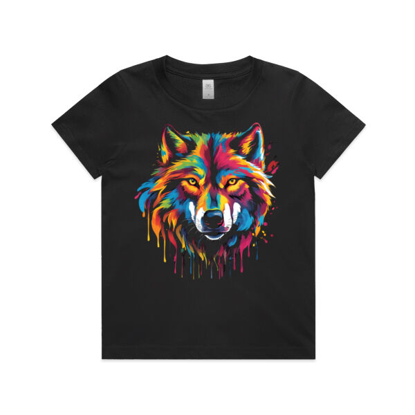 Vibrant Colourful Paint Splatter | Wolf - Kids Youth T-Shirt Thumbnail