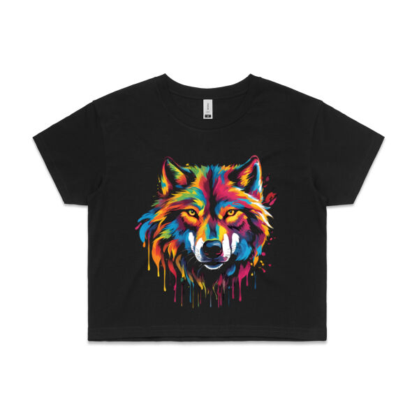 Vibrant Colourful Paint Splatter | Wolf - Womens Crop T-Shirt Thumbnail