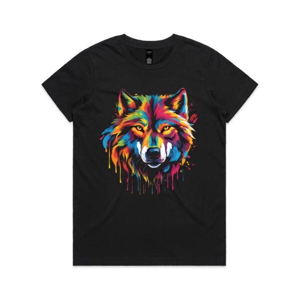 Vibrant Colourful Paint Splatter | Wolf - Womens Maple T-Shirt Thumbnail