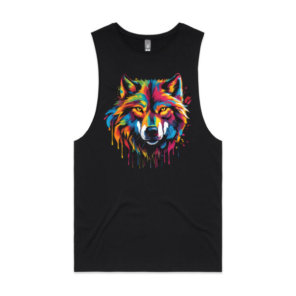 Vibrant Colourful Paint Splatter | Wolf - Mens Staple Tank Thumbnail
