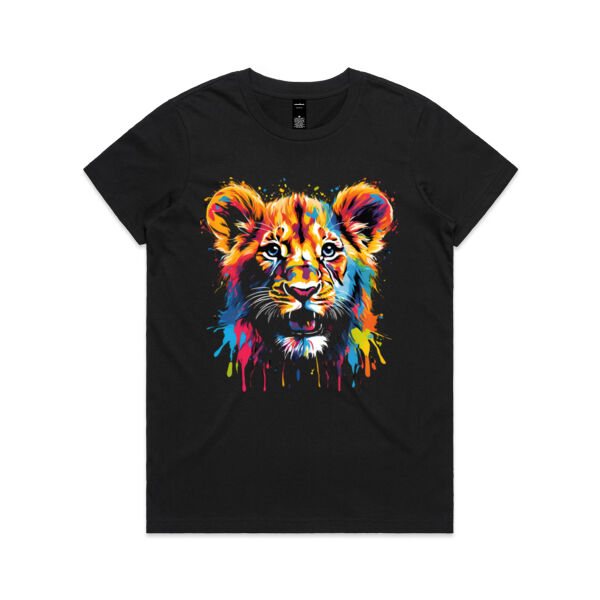 Vibrant Colourful Paint Splatter | Tiger Cub - Womens Maple Tee Thumbnail