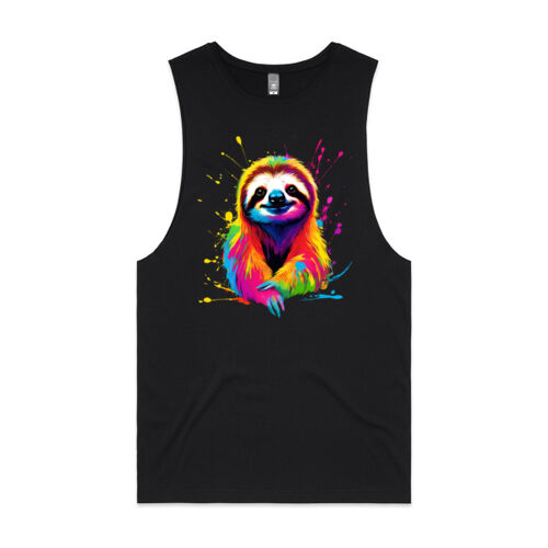 Vibrant Colorful Paint Splatter | Sloth - Mens Barnard Tank Thumbnail