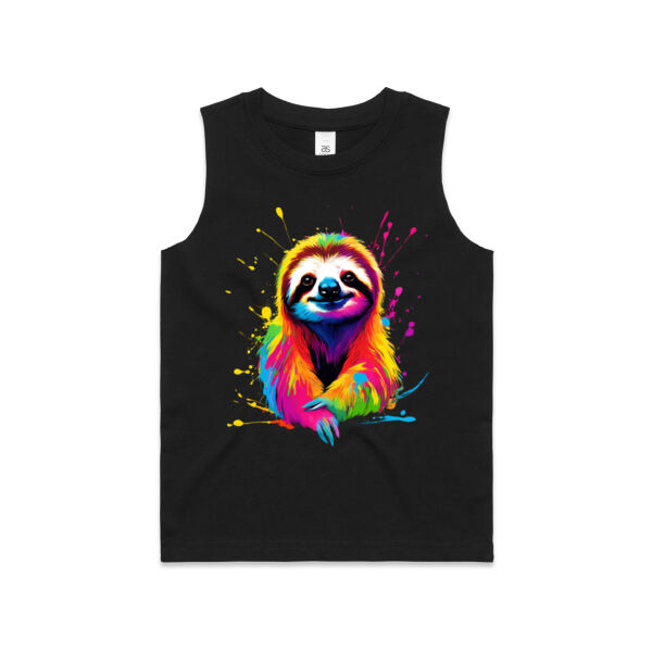 Vibrant Colorful Paint Splatter | Sloth - Kids Barnard Tank Thumbnail