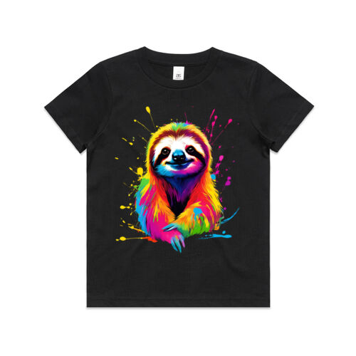 Vibrant Colorful Paint Splatter | Sloth - Kids T-Shirt Thumbnail