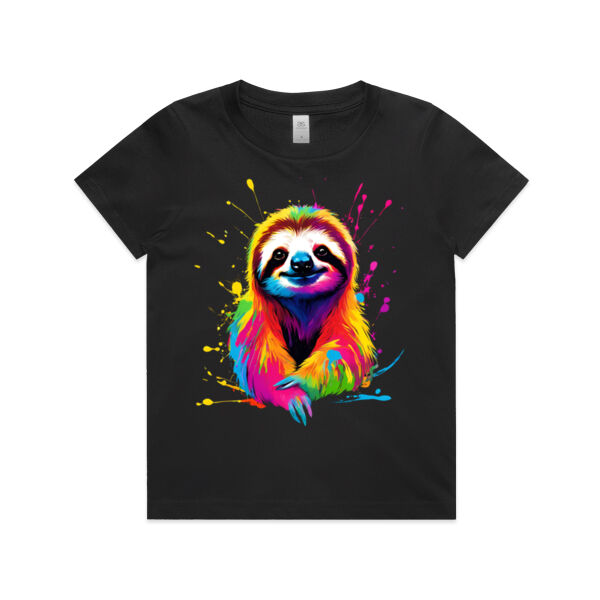 Vibrant Colorful Paint Splatter | Sloth - Kids T-Shirt Thumbnail
