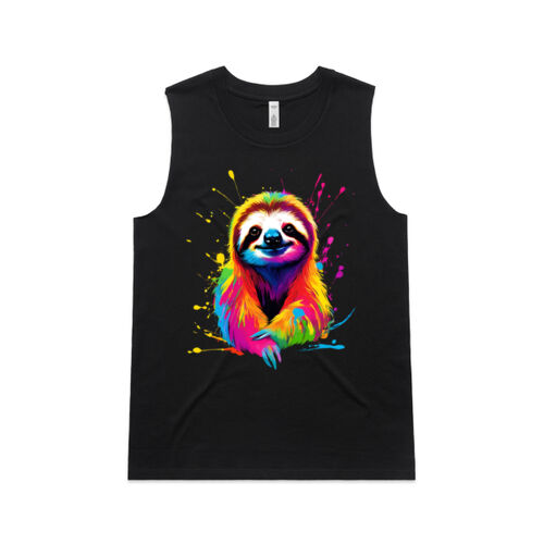 Vibrant Colorful Paint Splatter | Sloth - Womens Upside Tank Thumbnail