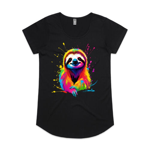 Vibrant Colorful Paint Splatter | Sloth - Womens Mali T-Shirt Thumbnail