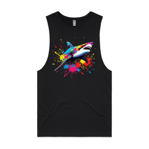 Vibrant Colorful Paint Splatter | Shark - Mens Barnard Tank Thumbnail