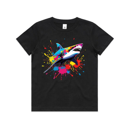 Vibrant Colorful Paint Splatter | Shark - Kids T-Shirt Thumbnail