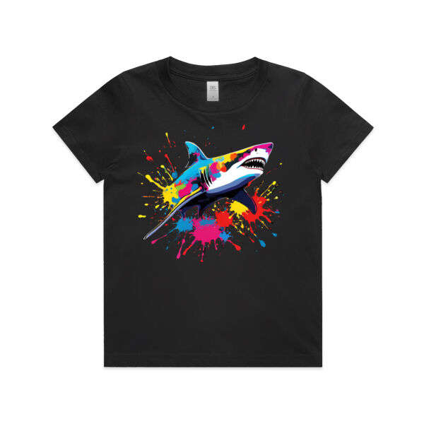 Vibrant Colorful Paint Splatter | Shark - Kids T-Shirt Thumbnail
