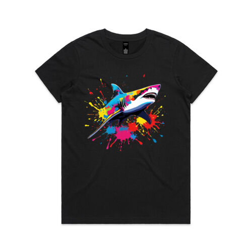 Vibrant Colorful Paint Splatter | Shark - Womens Maple T-Shirt Thumbnail