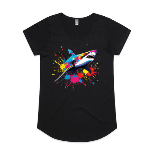 Vibrant Colorful Paint Splatter | Shark - Womens Mali T-Shirt Thumbnail