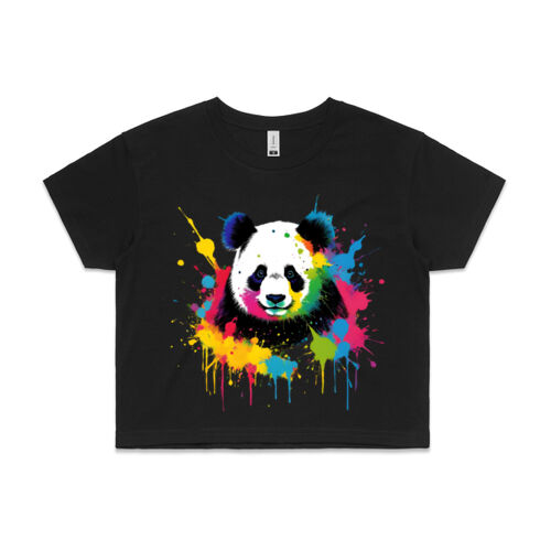 Vibrant Colorful Paint Splatter | Panda - Womens Crop T-Shirt Thumbnail