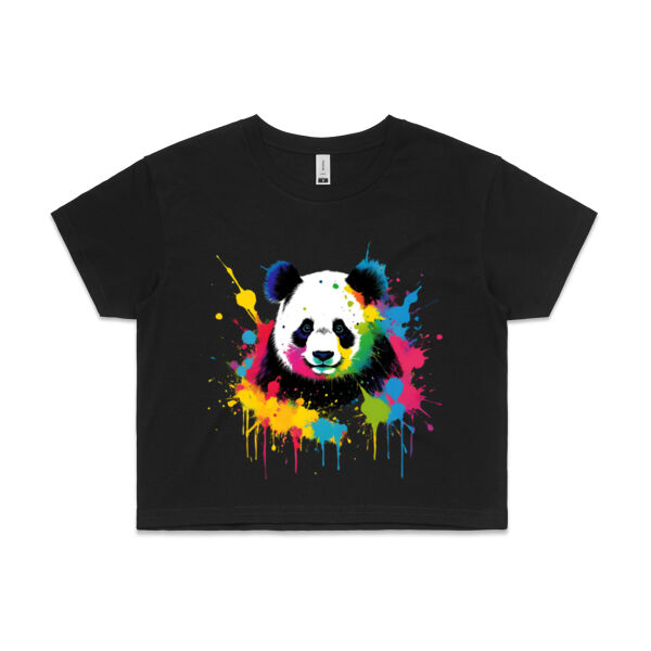 Vibrant Colorful Paint Splatter | Panda - Womens Crop T-Shirt Thumbnail