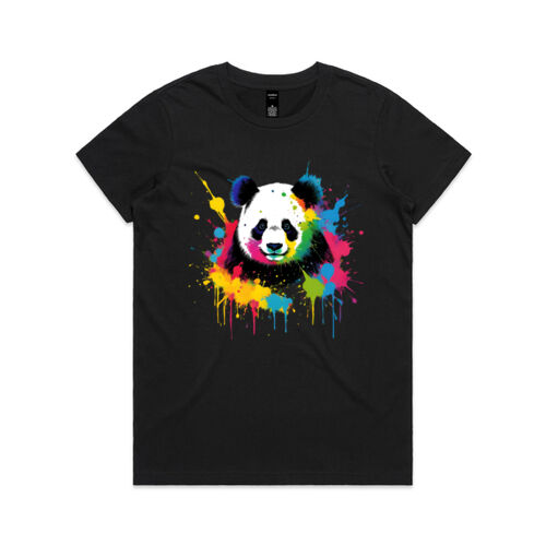Vibrant Colorful Paint Splatter | Panda - Womens Maple T-Shirt Thumbnail