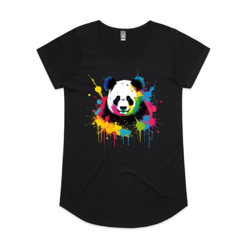 Vibrant Colorful Paint Splatter | Panda - Womens Mali T-Shirt Thumbnail