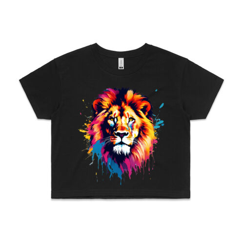 Vibrant Colorful Paint Splatter | Lion - Womens Crop T-Shirt Thumbnail