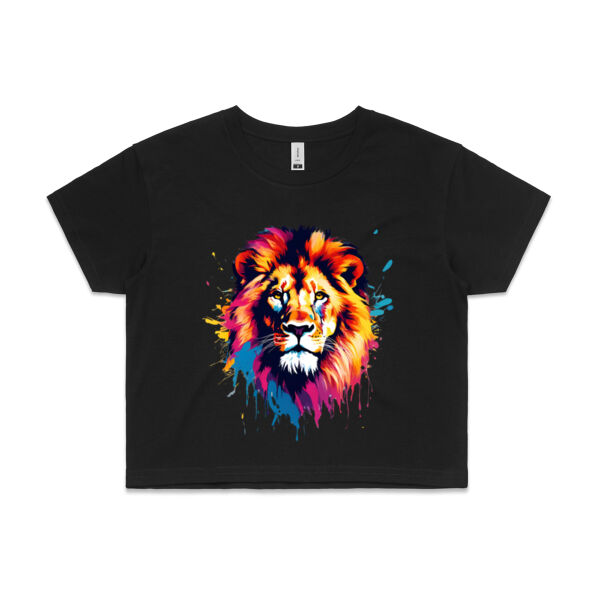Vibrant Colorful Paint Splatter | Lion - Womens Crop T-Shirt Thumbnail