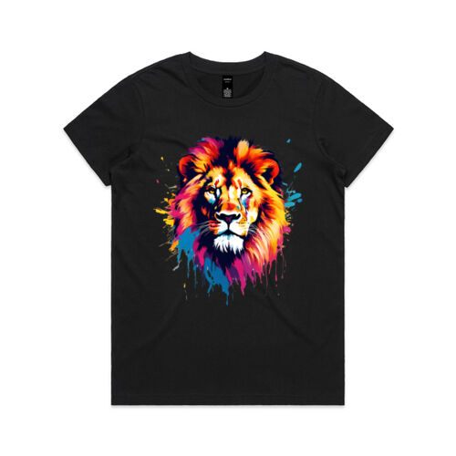 Vibrant Colorful Paint Splatter | Lion - Womens Maple Tee Thumbnail