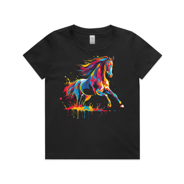 Vibrant Colorful Paint Splatter | Horse - Kids T-Shirt Thumbnail