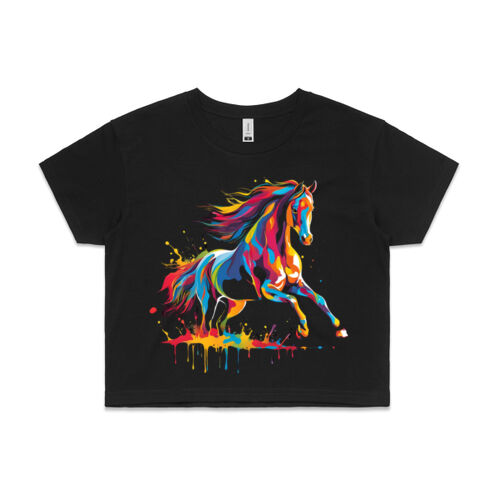 Vibrant Colorful Paint Splatter | Horse - Womens Crop T-Shirt Thumbnail