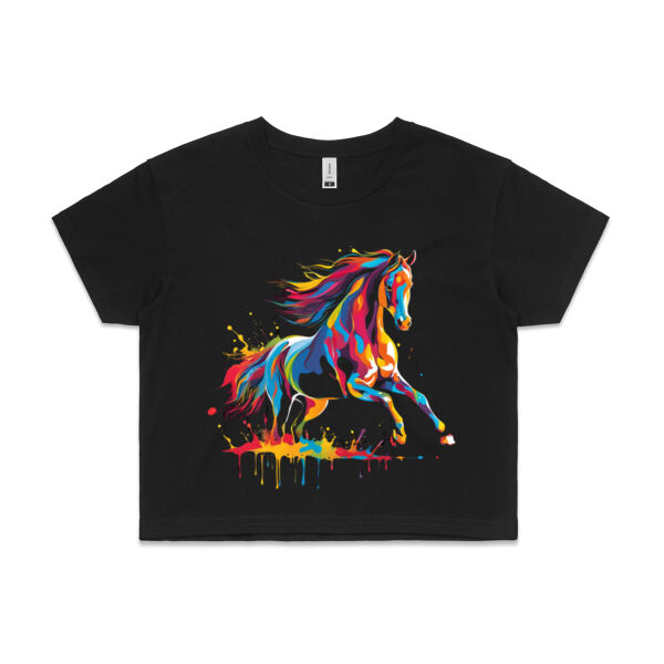 Vibrant Colorful Paint Splatter | Horse - Womens Crop T-Shirt Thumbnail