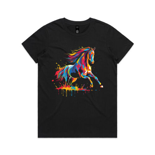 Vibrant Colorful Paint Splatter | Horse - Womens Maple T-Shirt Thumbnail