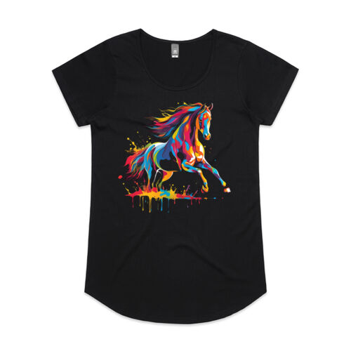 Vibrant Colorful Paint Splatter | Horse - Womens Mali T-Shirt Thumbnail