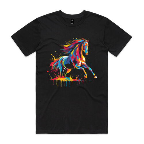 Vibrant Colorful Paint Splatter | Horse - Mens Staple T-Shirt Thumbnail