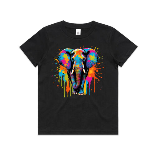 Vibrant Colorful Paint Splatter | Elephant - Kids T-Shirt Thumbnail