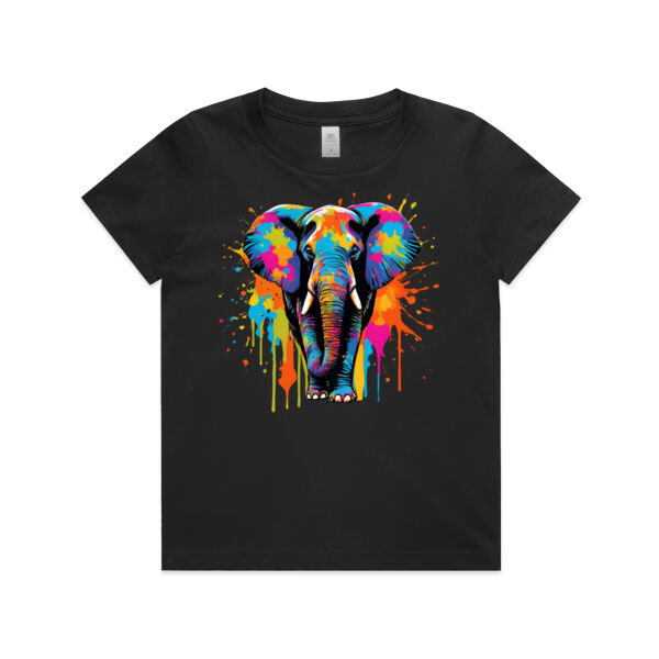 Vibrant Colorful Paint Splatter | Elephant - Kids T-Shirt Thumbnail