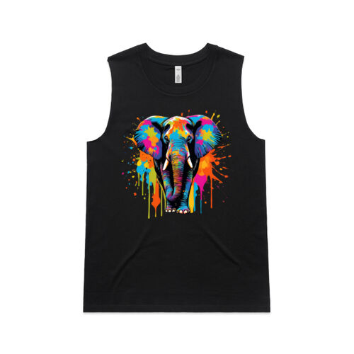 Vibrant Colorful Paint Splatter | Elephant - Womens Upside Tank Thumbnail