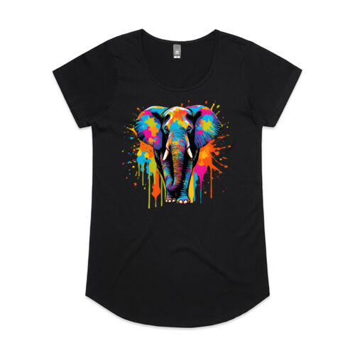 Vibrant Colourful Paint Splatter | Elephant - Womens Mali T-Shirt Thumbnail