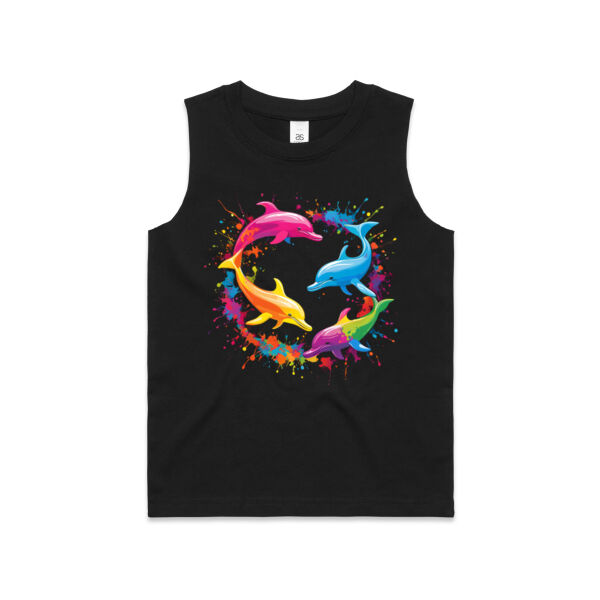 Vibrant Colorful Paint Splatter | Dolphins - Kids Barnard Tank Thumbnail