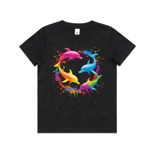 Vibrant Colorful Paint Splatter | Dolphins - Kids T-Shirt Thumbnail