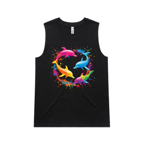Vibrant Colorful Paint Splatter | Dolphins - Womens Upside Tank Thumbnail