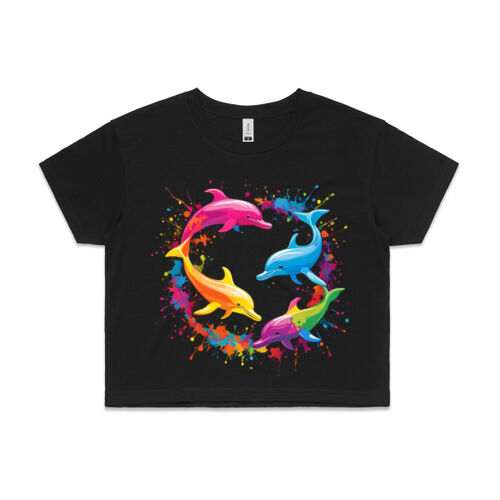 Vibrant Colorful Paint Splatter | Dolphins - Womens Crop T-Shirt Thumbnail