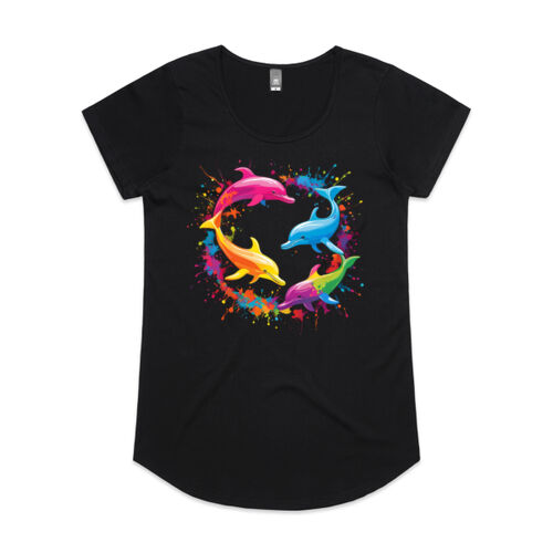 Vibrant Colorful Paint Splatter | Dolphins - Womens Mali T-Shirt Thumbnail