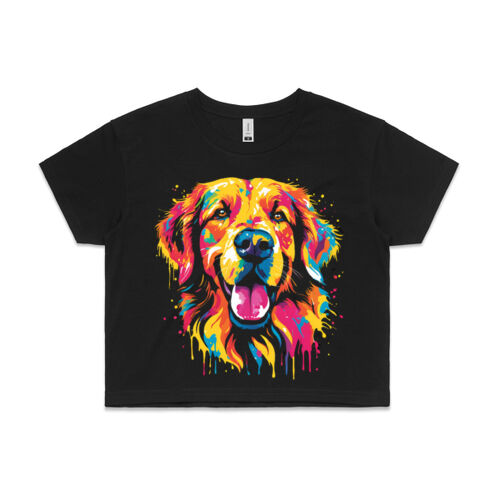 Vibrant Colorful Paint Splatter | Dog - Womens Crop T-Shirt Thumbnail