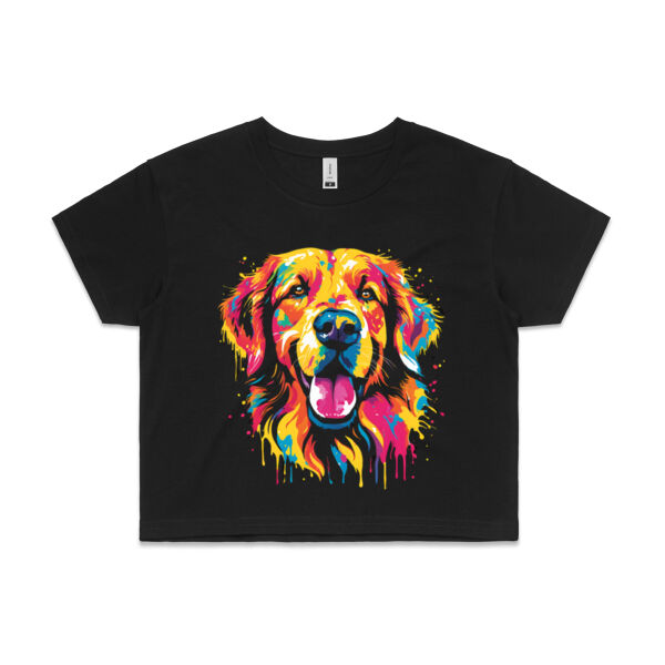 Vibrant Colorful Paint Splatter | Dog - Womens Crop T-Shirt Thumbnail