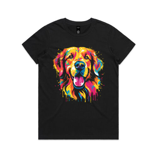 Vibrant Colorful Paint Splatter | Dog - Womens Maple T-Shirt Thumbnail