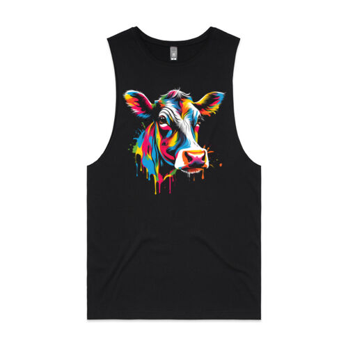 Vibrant Colorful Paint Splatter | Cow - Mens Barnard Tank Thumbnail