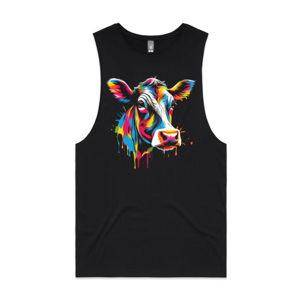 Vibrant Colorful Paint Splatter | Cow - Mens Barnard Tank Thumbnail