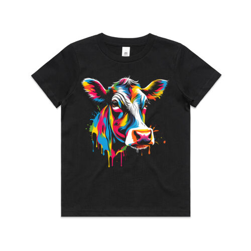 Vibrant Colorful Paint Splatter | Cow - Kids T-Shirt Thumbnail